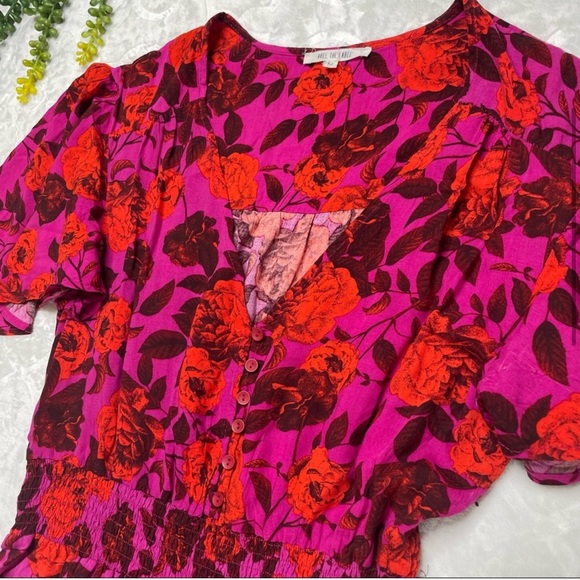 Abel the Label Floral Flutter Sleeve Fucshia Pink Red High Low Maxi Dress Medium - Picture 4 of 15